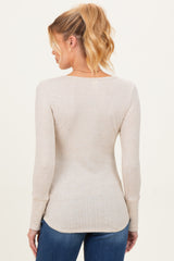 Oatmeal Pointelle Knit Maternity Henley Top