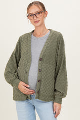 Olive Checkered Knit Button Front Maternity Cardigan