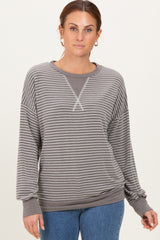 Taupe Striped Crew Neck Pullover Top