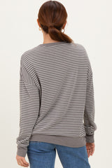 Taupe Striped Crew Neck Pullover Top