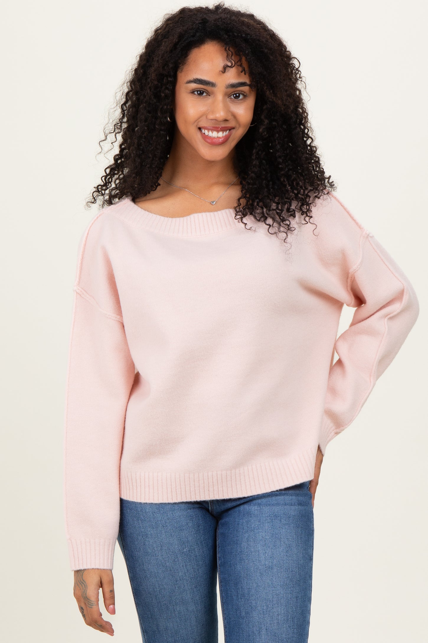 Light Pink Boat Neck Sweater