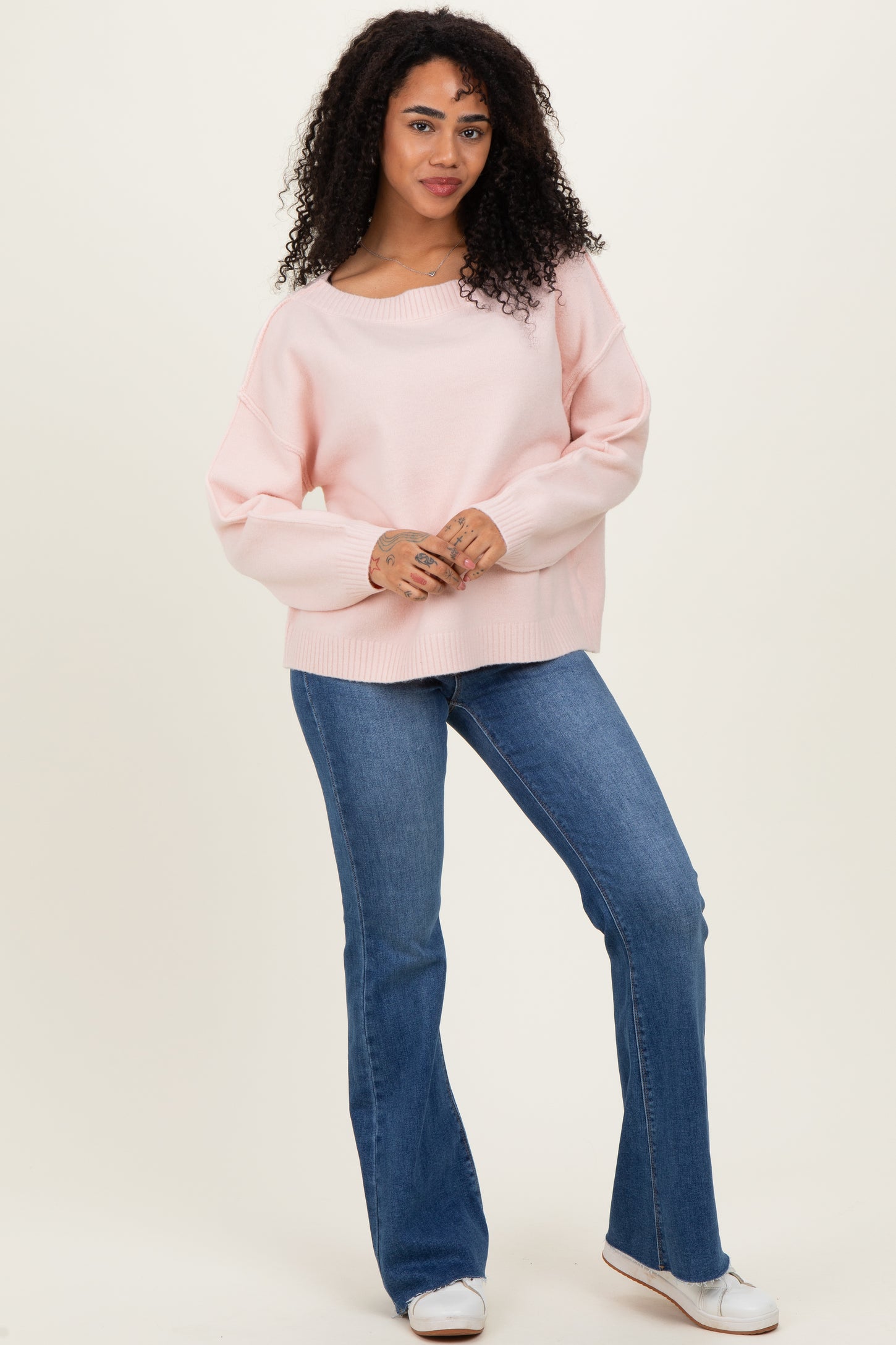 Light Pink Boat Neck Sweater