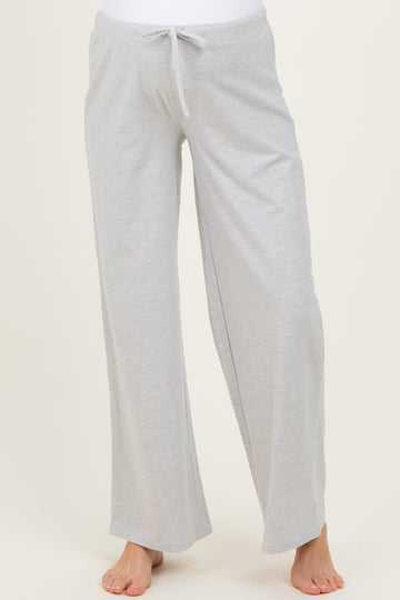 Heather Grey Striped Front Tie Maternity Lounge Pants