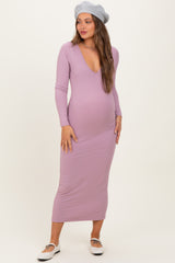 Violet V-Neck Long Sleeve Fitted Maternity Maxi Dress