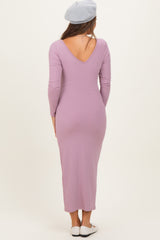 Violet V-Neck Long Sleeve Fitted Maternity Maxi Dress