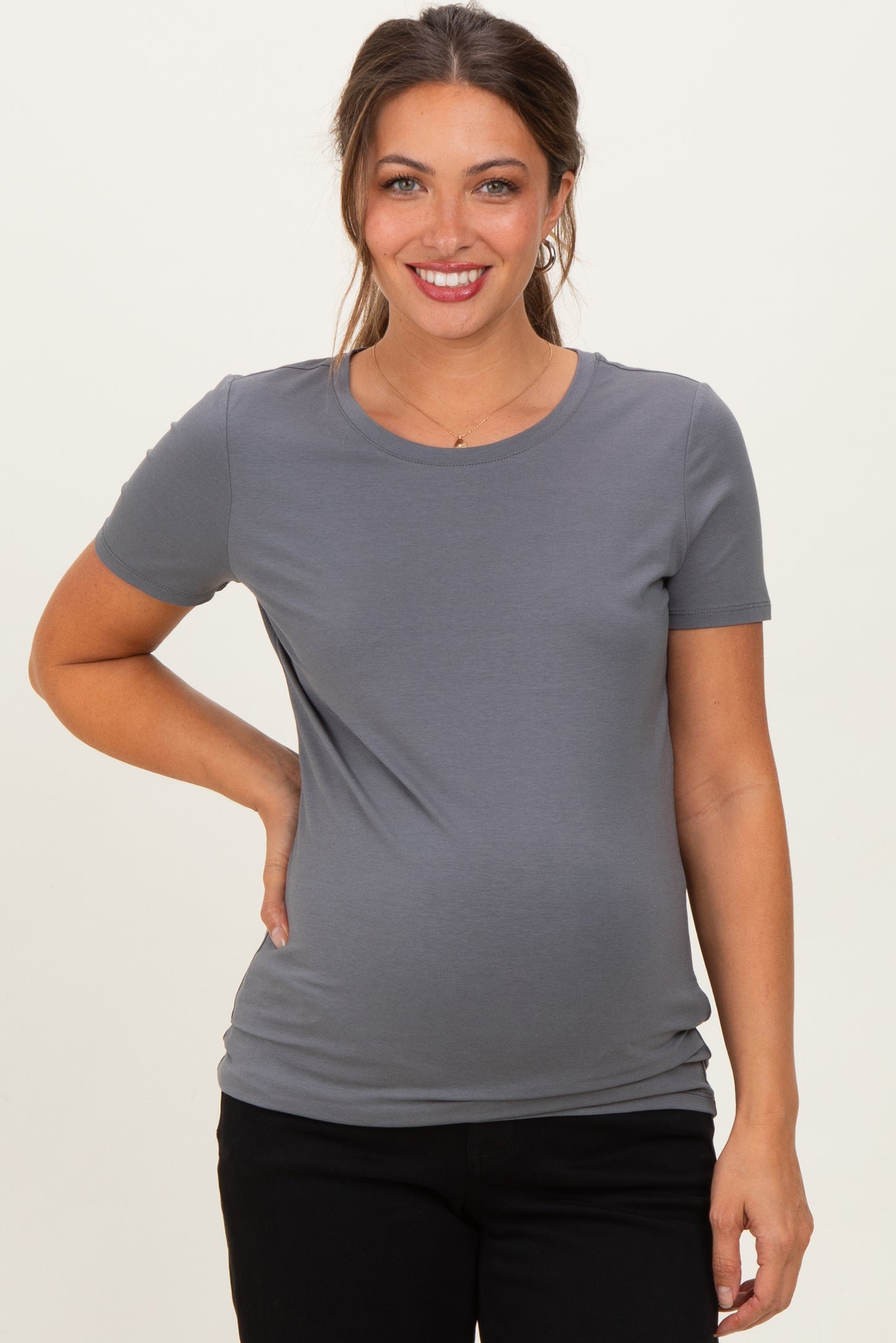 Slate Grey Basic Short Sleeve Maternity Tee