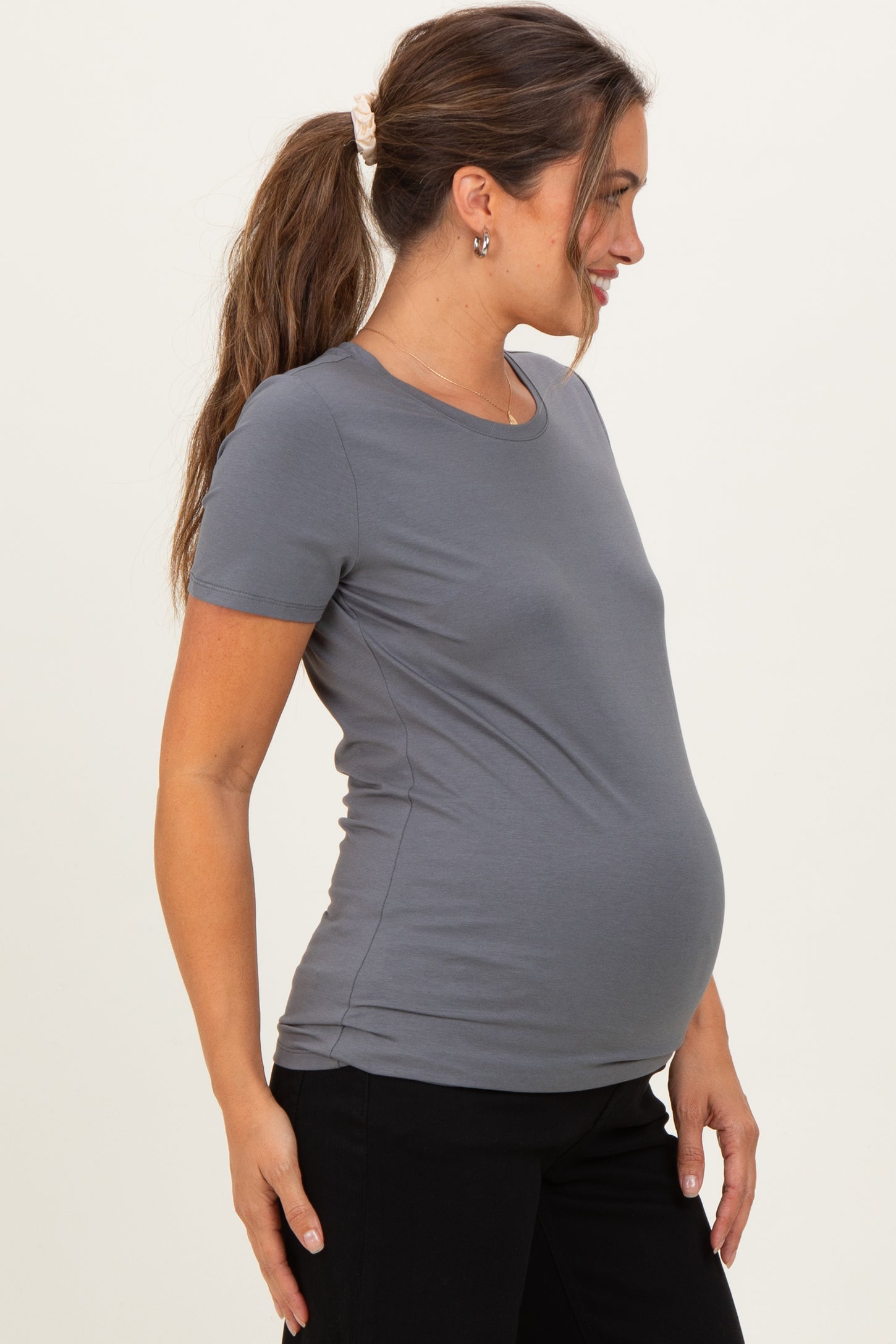 Slate Grey Basic Short Sleeve Maternity Tee