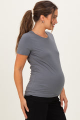Slate Grey Basic Short Sleeve Maternity Tee