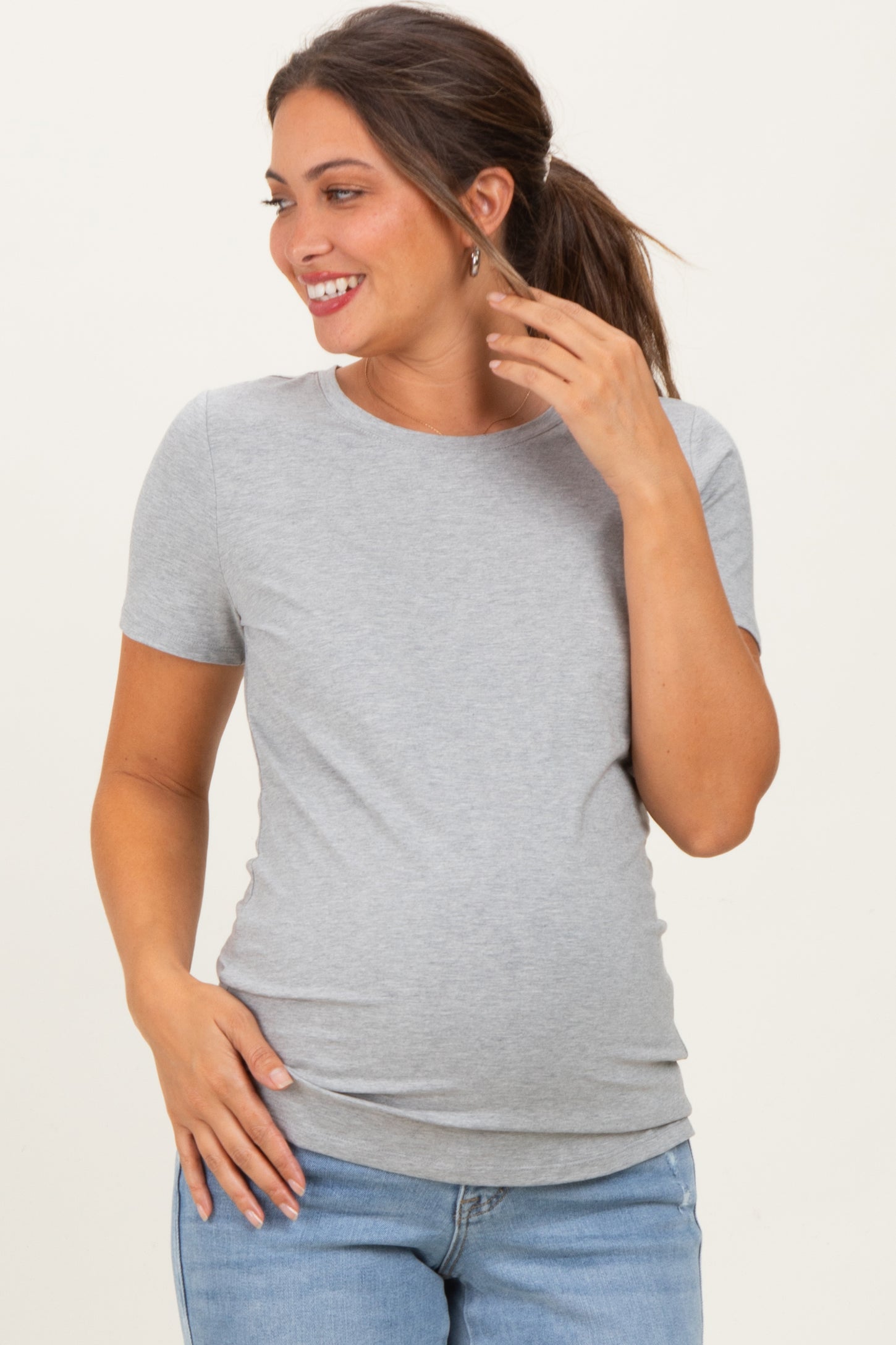 Heather Grey Basic Short Sleeve Maternity Tee
