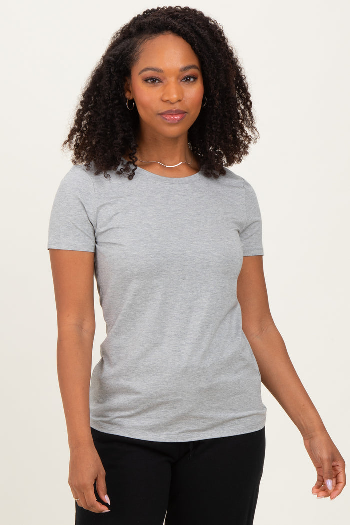 Heather Grey Basic Short Sleeve Maternity Tee