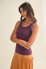 Purple Brushed Knit Stitch Detail Tank Top