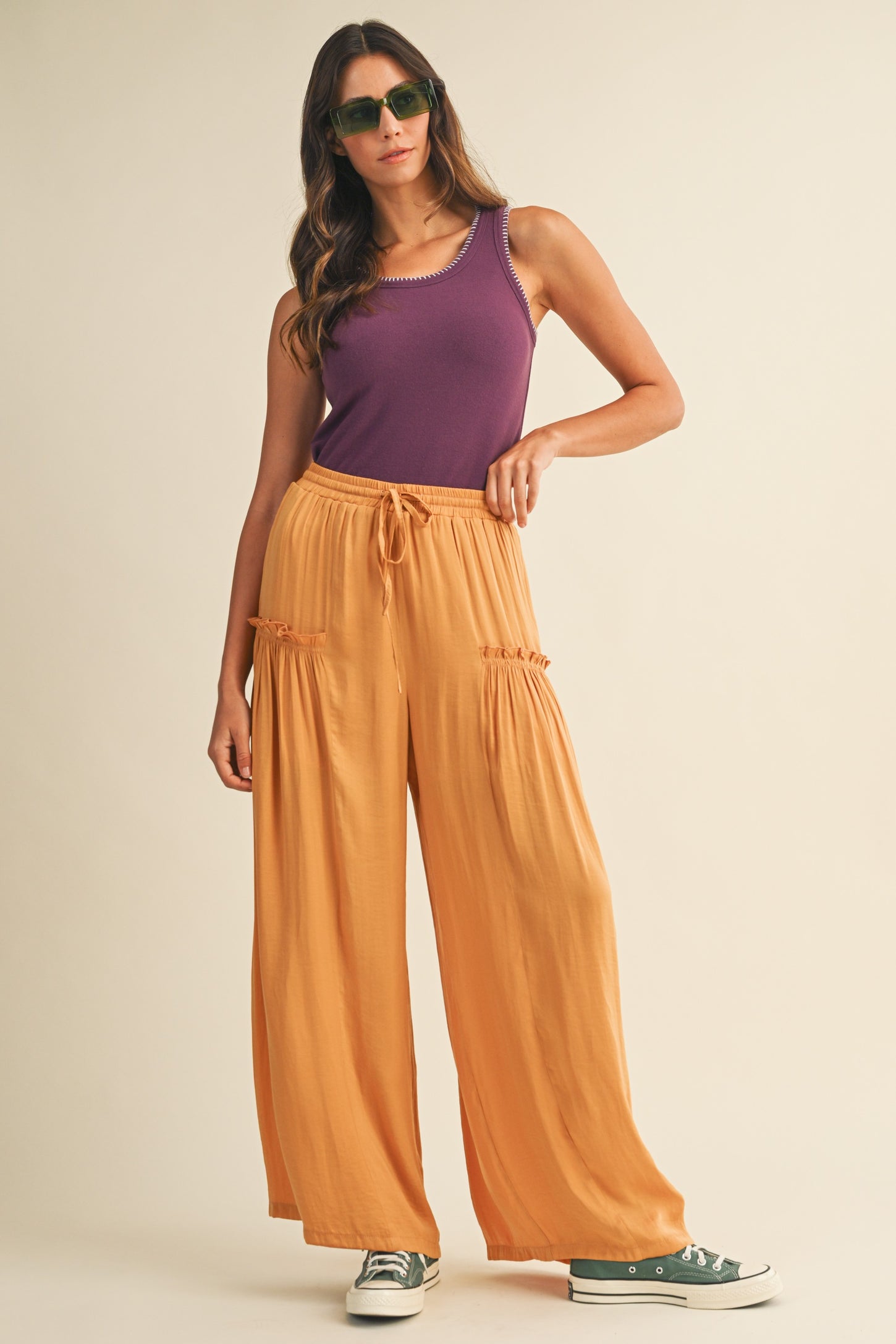Purple Brushed Knit Stitch Detail Tank Top