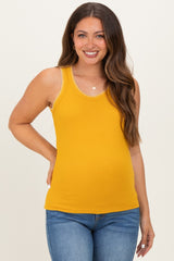 Mustard Brushed Knit Stitch Detail Maternity Tank Top