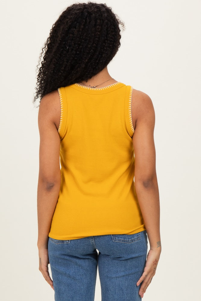 Mustard Brushed Knit Stitch Detail Tank Top