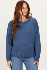 Blue Speckle Knit Crew Neck Maternity Sweater