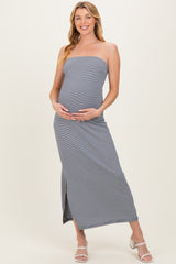 Navy Strapless Side Slit Maternity Midi Dress