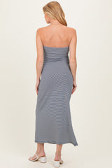 Navy Strapless Side Slit Maternity Midi Dress