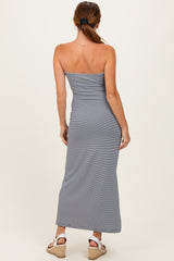 Navy Strapless Side Slit Midi Dress