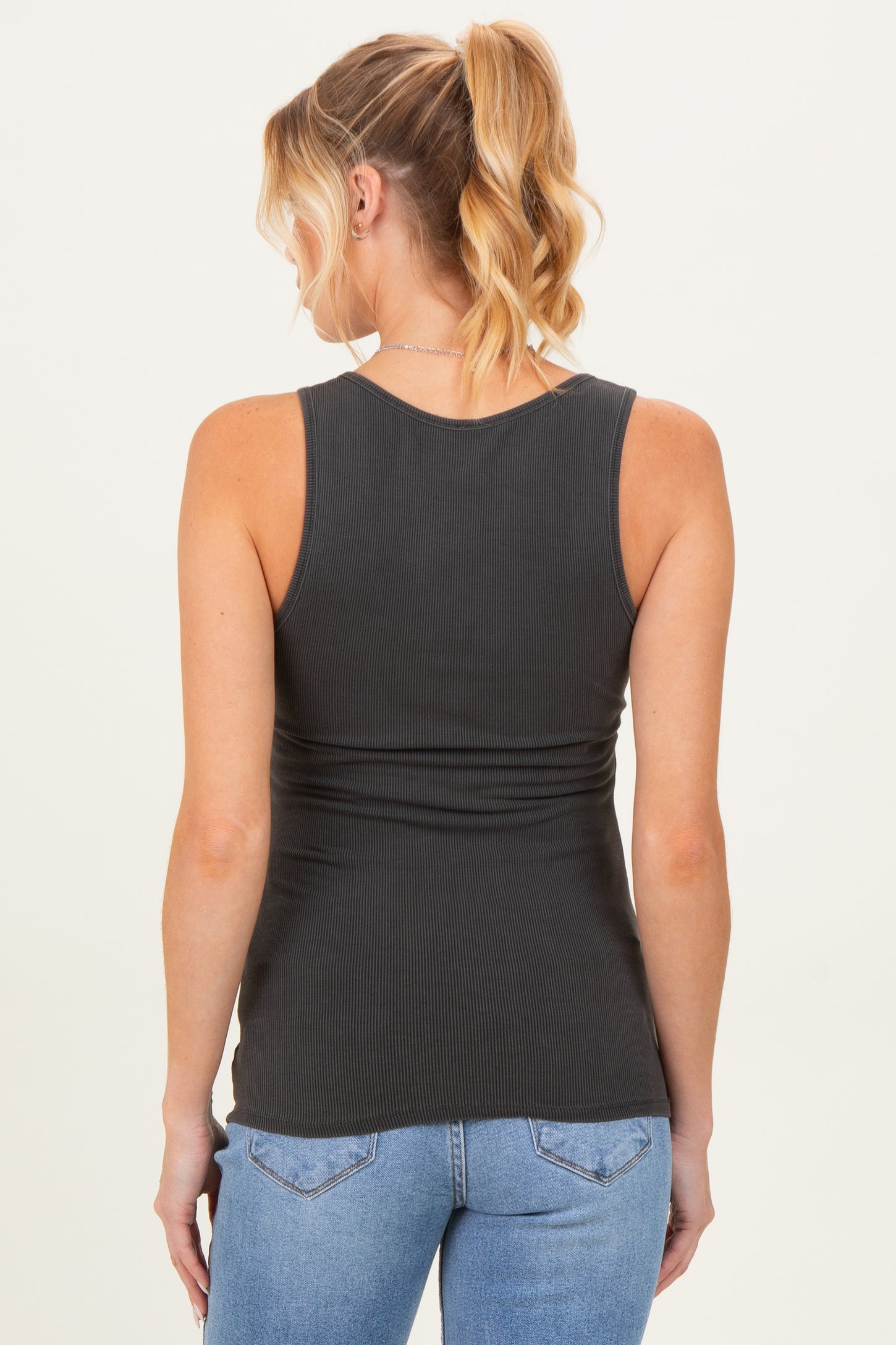 Charcoal Ribbed Split Neck Maternity Tank Top