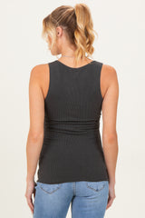 Charcoal Ribbed Split Neck Maternity Tank Top