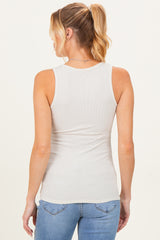 Cream Ribbed Split Neck Maternity Tank Top