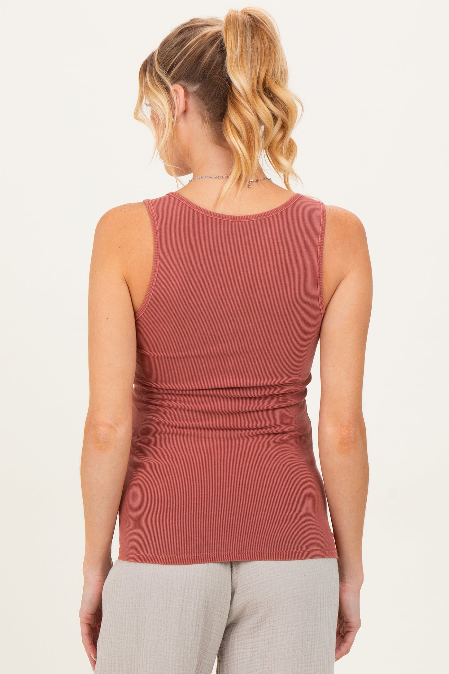 Rust Ribbed Split Neck Maternity Tank Top