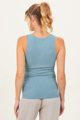 Light Teal Ribbed Split Neck Maternity Tank Top