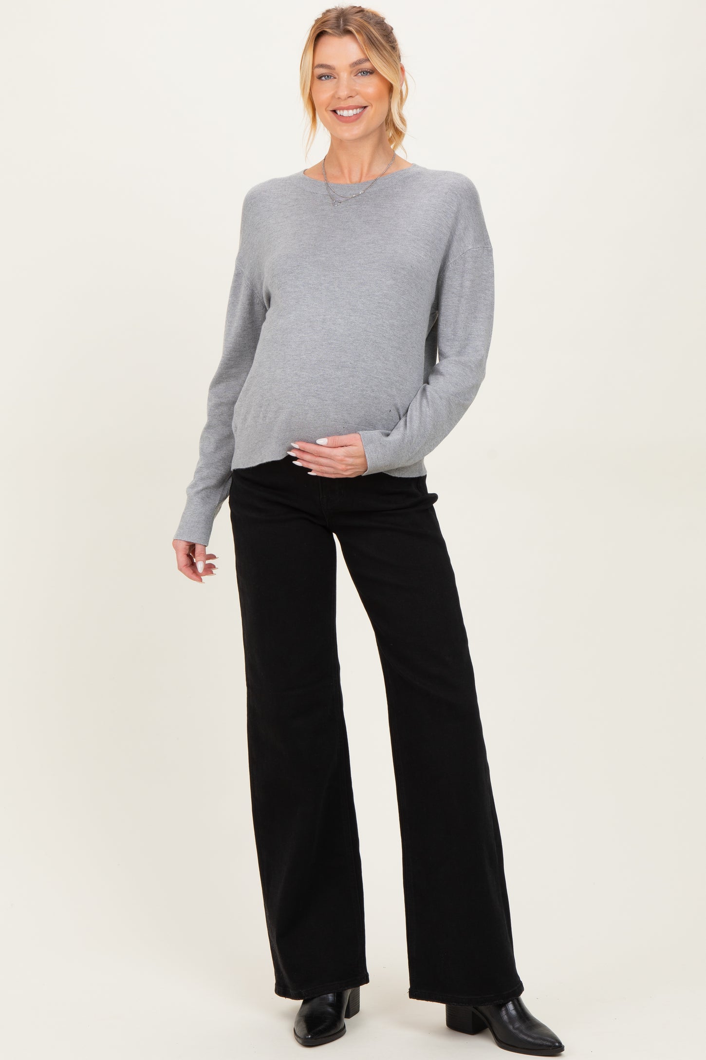 Heather Grey Classic Crew Neck Maternity Sweater