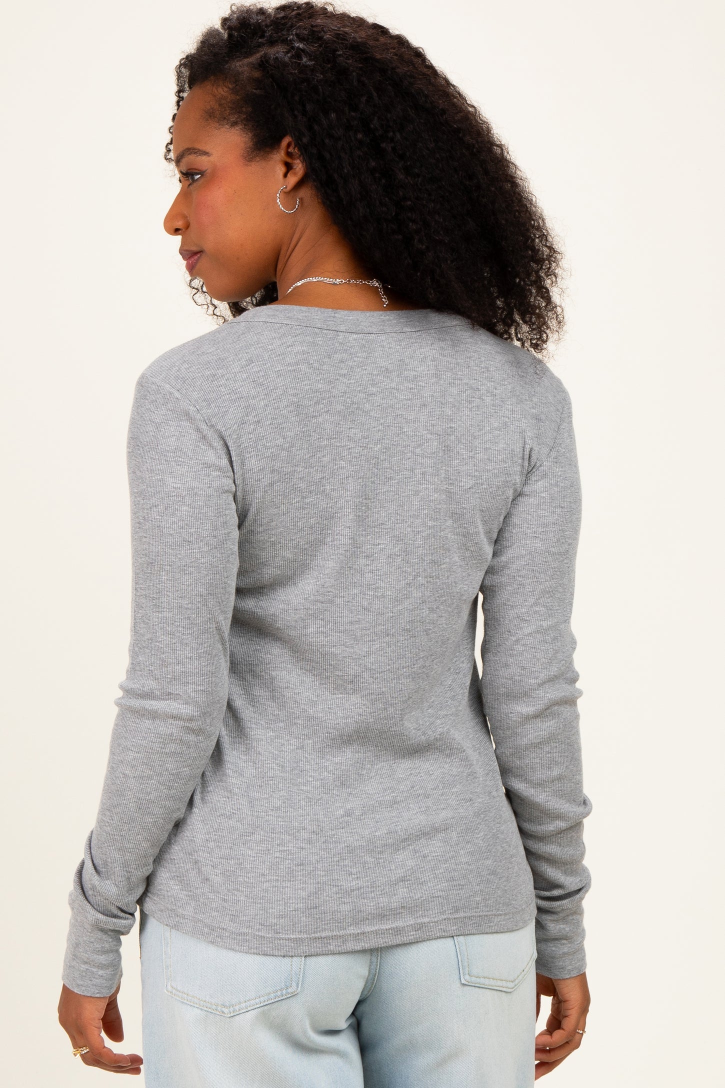 Heather Grey Ribbed Basic Long Sleeve Top