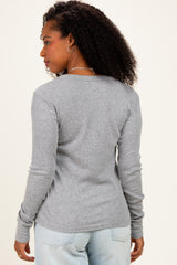 Heather Grey Ribbed Basic Long Sleeve Top