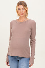 Mocha Ribbed Basic Maternity Long Sleeve Top