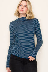 Teal Pinstriped Mock Neck Maternity Knit Top