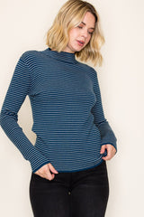 Teal Pinstriped Mock Neck Knit Top