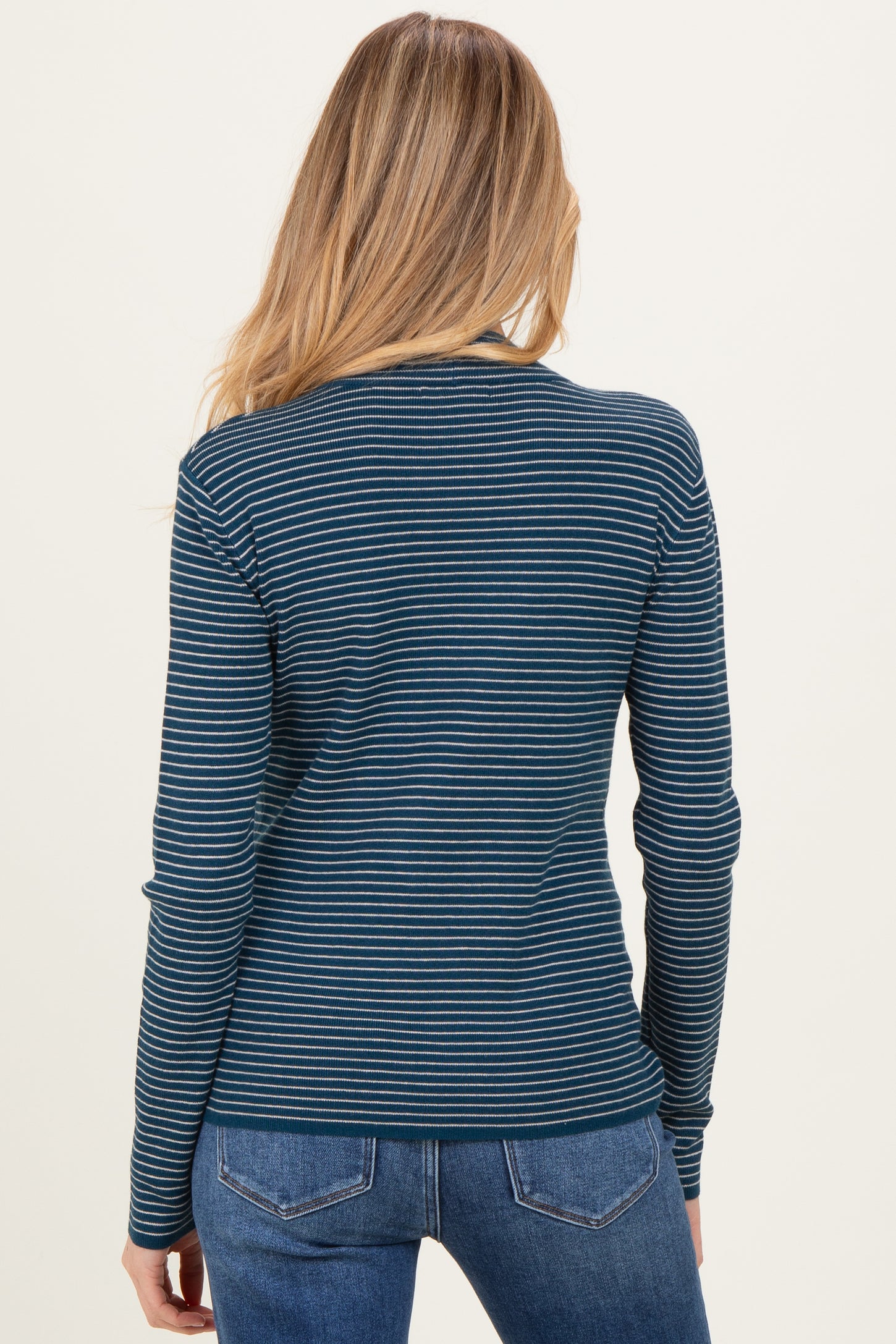 Teal Pinstriped Mock Neck Maternity Knit Top