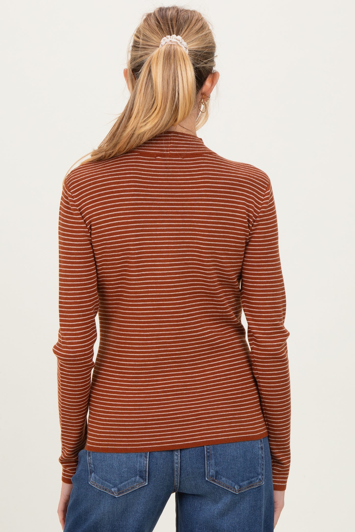 Rust Pinstriped Mock Neck Maternity Knit Top