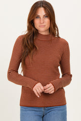 Rust Pinstriped Mock Neck Maternity Knit Top