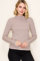 Light Taupe Pinstriped Mock Neck Maternity Knit Top