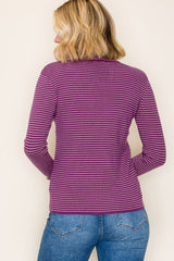 Plum Pinstriped Mock Neck Knit Top