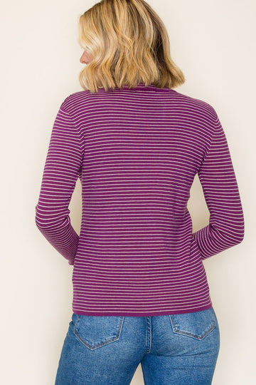 Plum Pinstriped Mock Neck Knit Top