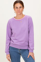 Violet Striped Neckline Terry Sweatshirt