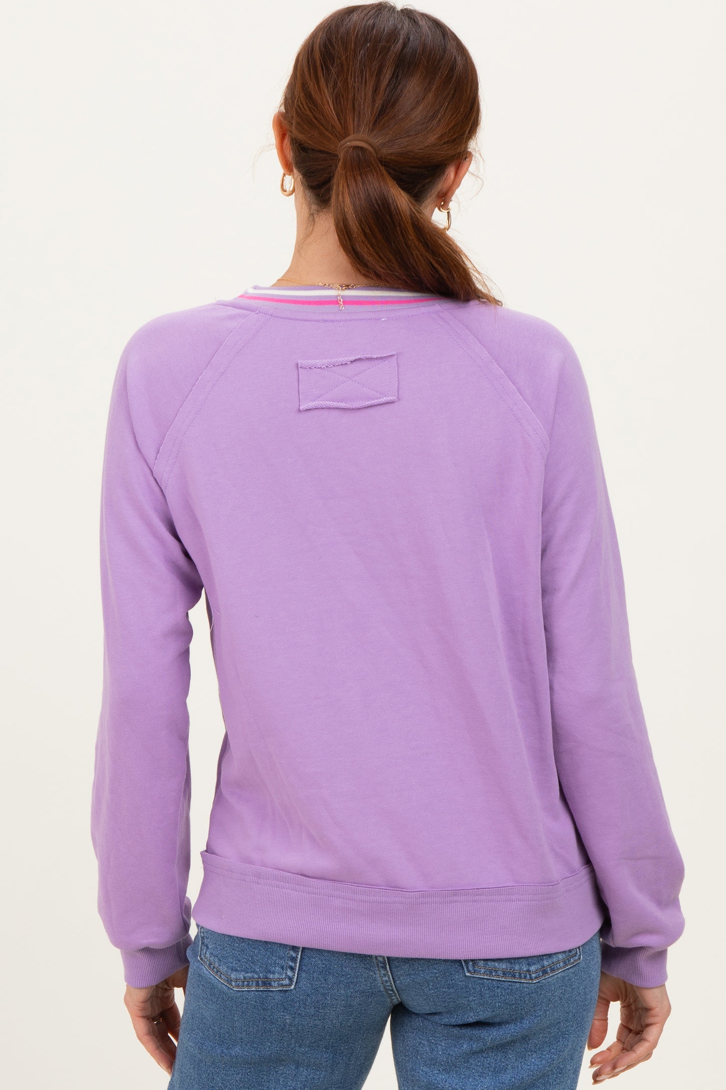 Violet Striped Neckline Terry Sweatshirt