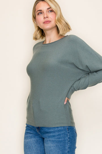 Dark Jade Dolman Sleeve Knit Top
