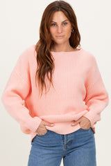 Peach Chunky Knit Boat Neck Sweater