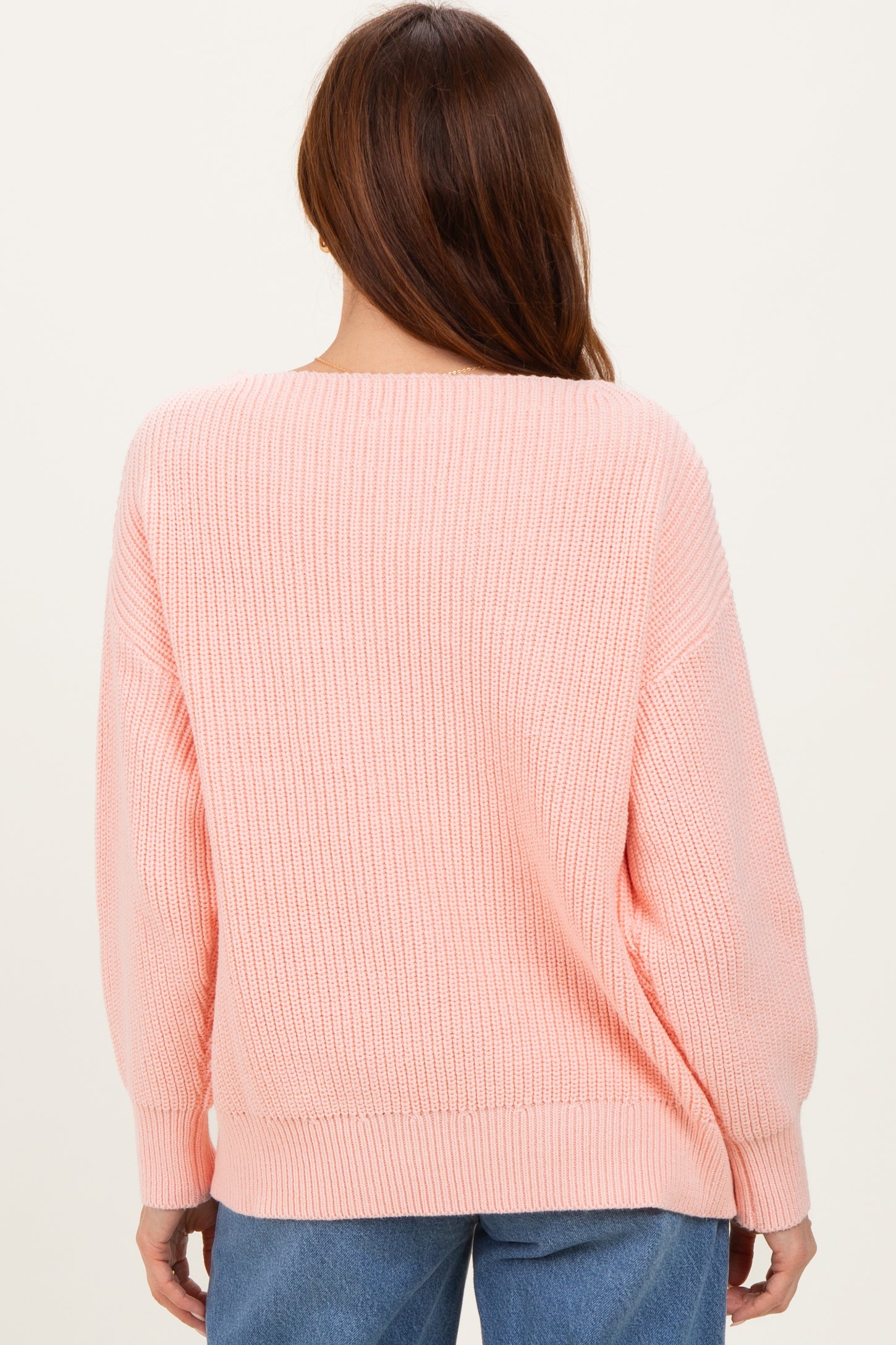 Peach Chunky Knit Boat Neck Sweater