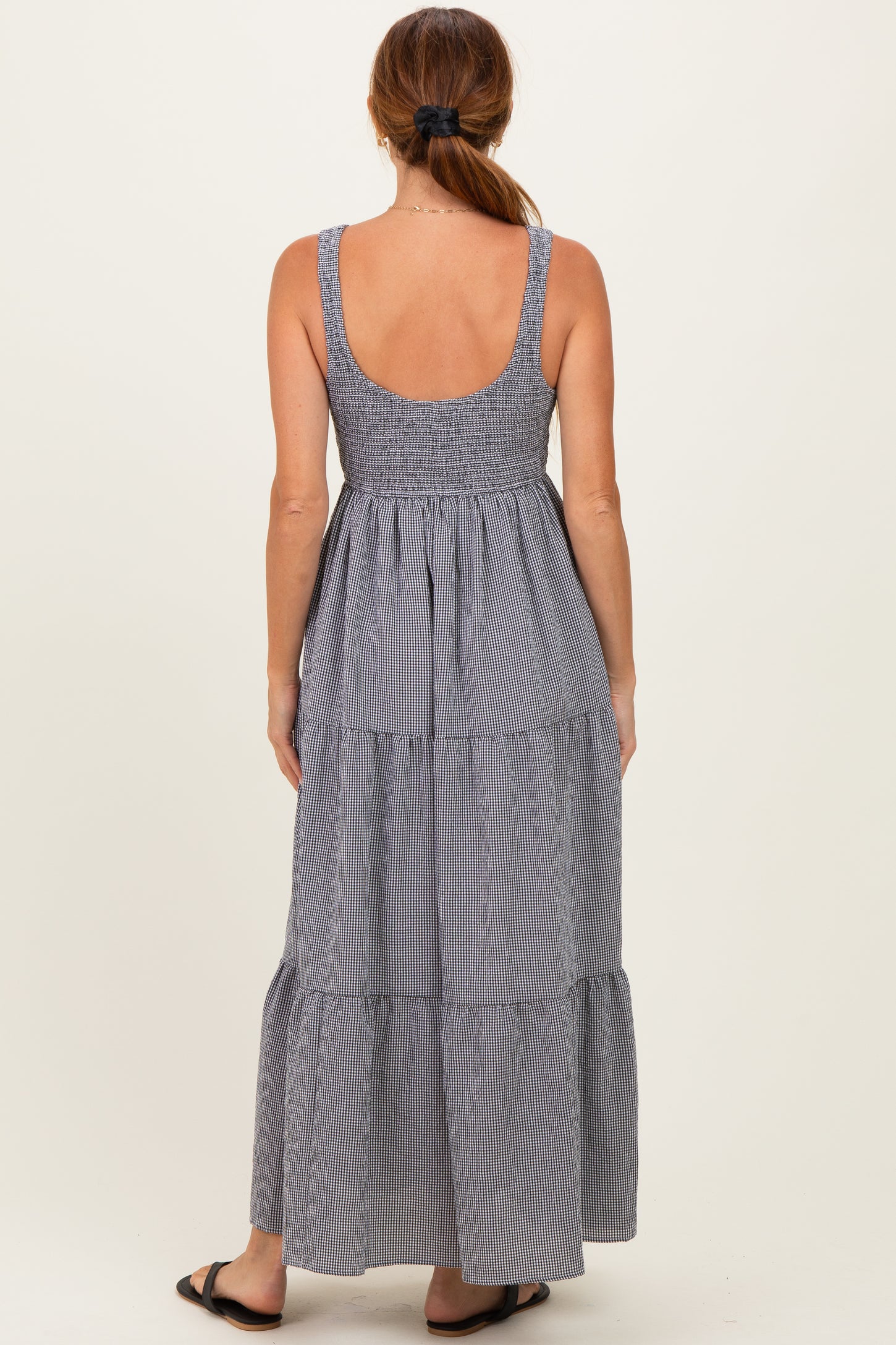 Black Gingham Smocked Bodice Maxi Dress