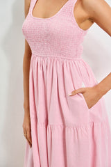 Pink Gingham Smocked Bodice Maxi Dress