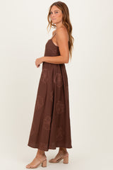 Mocha Flower Embroidered Midi Dress