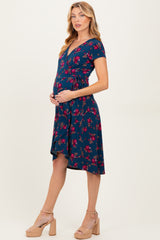 Navy Floral Maternity/Nursing Wrap Midi Dress