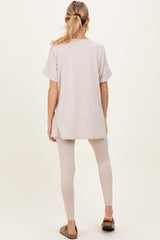 Sand Oversized V-Neck Tee Legging Maternity Lounge Set