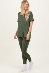 Olive Oversized V-Neck Tee Legging Lounge Set